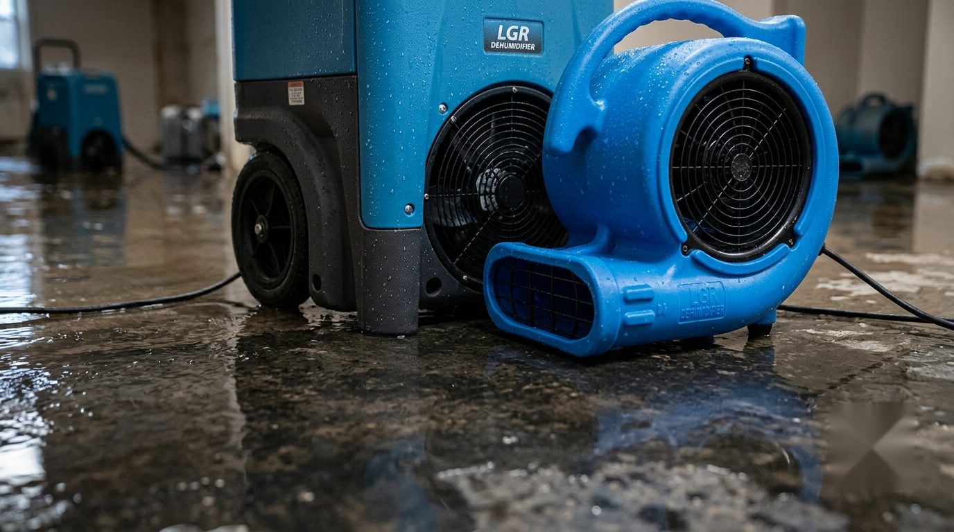 Emergency water extraction with commercial drying equipment